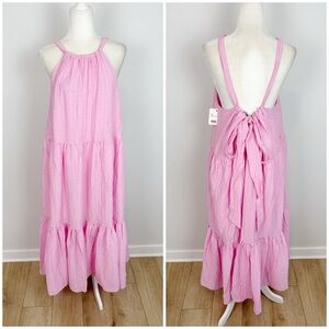 French Connection Aleska Textured Midi Dress in Strawberry Shake Size L